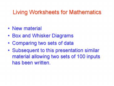 Living Worksheets for Mathematics