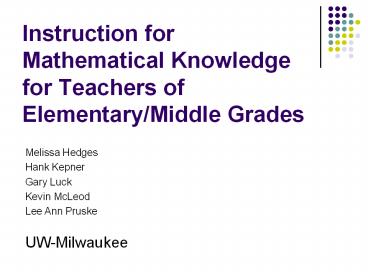 Instruction for Mathematical Knowledge for Teachers of ElementaryMiddle Grades