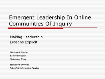 Emergent Leadership In Online Communities Of Inquiry