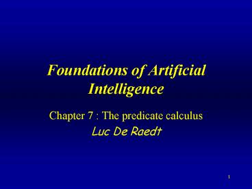 Foundations of Artificial Intelligence
