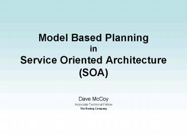 Model Based Planning in Service Oriented Architecture SOA