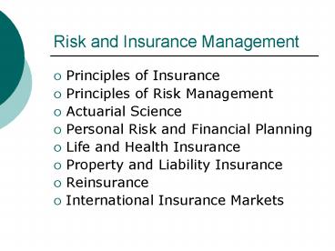 Risk and Insurance Management