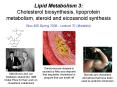 Lipid Metabolism 3: Cholesterol biosynthesis, lipoprotein metabolism, steroid and eicosanoid synthesis PowerPoint PPT Presentation