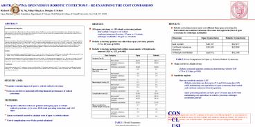 ABSTRACT 97543: OPEN VERSUS ROBOTIC CYSTECTOMY 