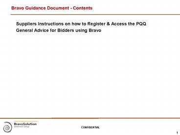 Bravo Guidance Document Contents