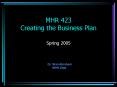 MHR 423 Creating the Business Plan PowerPoint PPT Presentation