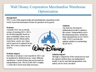 Walt Disney Corporation Merchandise Warehouse Optimization