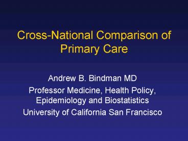 CrossNational Comparison of Primary Care