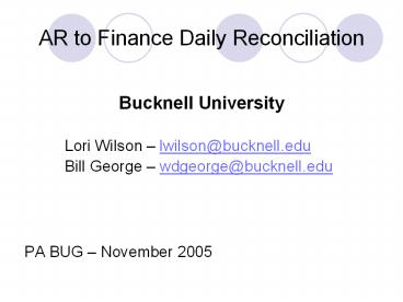 AR to Finance Daily Reconciliation