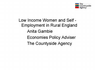 Low Income Women and Self Employment in Rural England