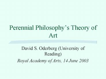 Perennial Philosophys Theory of Art