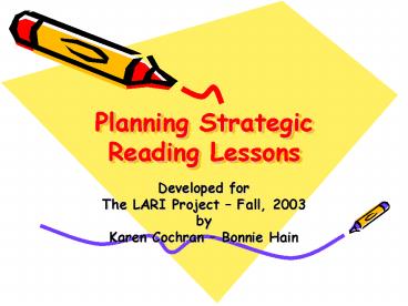 Planning Strategic Reading Lessons