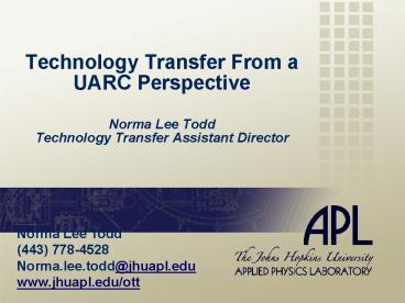 Technology Transfer From a UARC Perspective