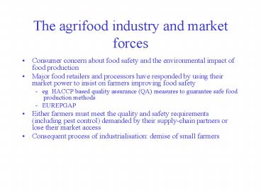 The agrifood industry and market forces