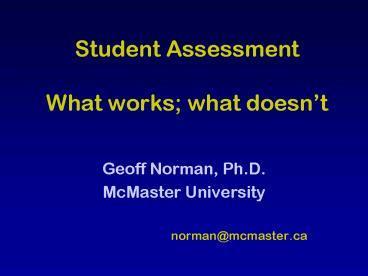 Student Assessment What works what doesnt