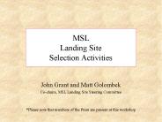 MSL Landing Site Selection Activities