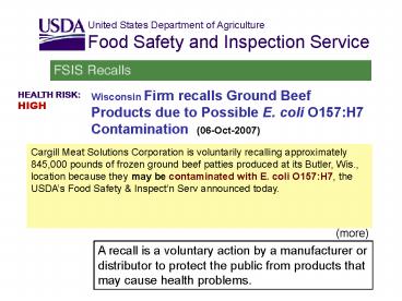 USDA FSIS Recall Cargill grnd beef 06OCT07 presentation | free to view