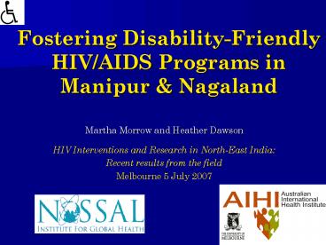Fostering DisabilityFriendly HIVAIDS Programs in Manipur