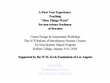 A First Year Experience: