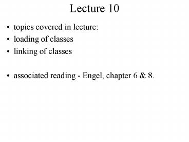 topics covered in lecture: