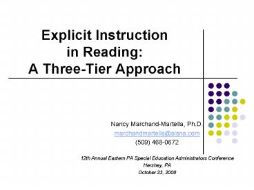 Explicit Instruction in Reading: A ThreeTier Approach