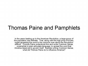 Thomas Paine and Pamphlets