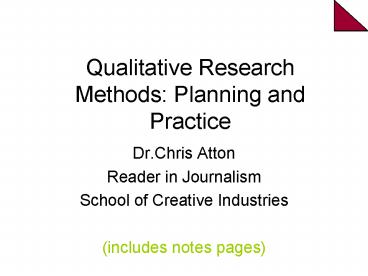Qualitative Research Methods: Planning and Practice