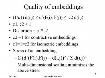 Quality of embeddings
