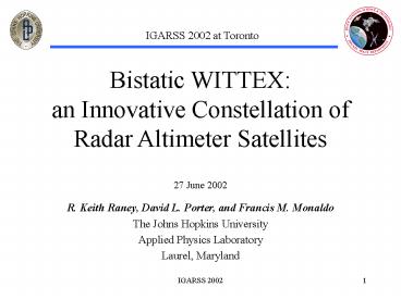 Bistatic WITTEX: an Innovative Constellation of Radar Altimeter Satellites