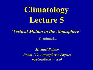 Climatology Lecture 5
