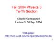 Fall 2004 Physics 3 Tu-Th Section PowerPoint PPT Presentation