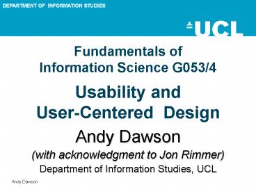Fundamentals of Information Science G0534 Usability and UserCentered Design