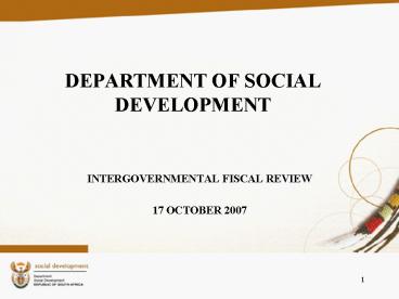 DEPARTMENT OF SOCIAL DEVELOPMENT