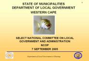STATE OF MUNICIPALITIES DEPARTMENT OF LOCAL GOVERNMENT WESTERN CAPE
