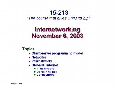 Internetworking November 6, 2003