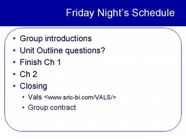 Friday Nights Schedule