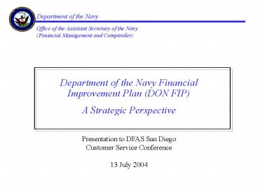 Department of the Navy Financial Improvement Plan DON FIP