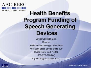 Health Benefits Program Funding of Speech Generating Devices