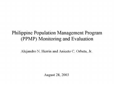 Philippine Population Management Program PPMP Monitoring and Evaluation