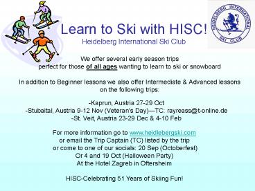 Learn to Ski with HISC Heidelberg International Ski Club