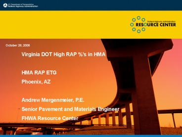 Virginia DOT High RAP %s in HMA