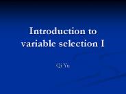 Introduction to variable selection I