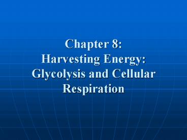 Chapter 8: Harvesting Energy: Glycolysis and Cellular Respiration