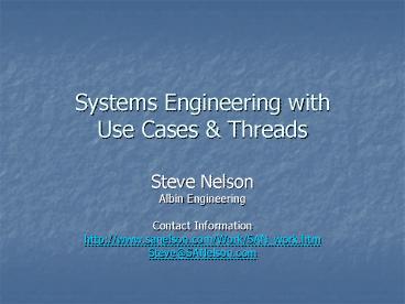 Systems Engineering with Use Cases