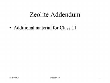 Zeolite Addendum