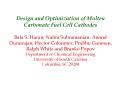 Design and Optimization of Molten Carbonate Fuel Cell Cathodes Bala S. Haran, Nalini Subramanian, Anand Durairajan, Hector Colonmer, Prabhu Ganesan, Ralph White and Branko Popov Department of Chemical Engineering University of South Carolina Columbia, PowerPoint PPT Presentation