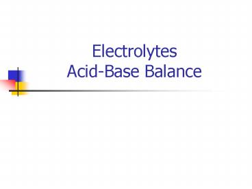 Electrolytes AcidBase Balance