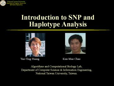 Introduction to SNP and Haplotype Analysis