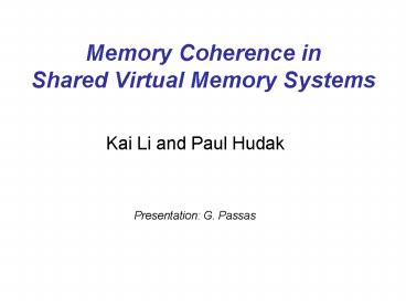 Memory Coherence in Shared Virtual Memory Systems