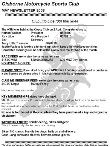 Club Info Line 06 868 9044